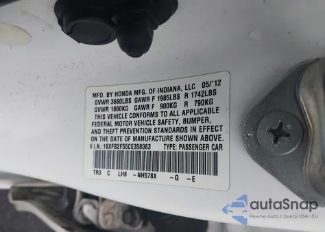 2012 Honda Civic Lx from USA, damaged, VIN 19XFB2F55CE358063